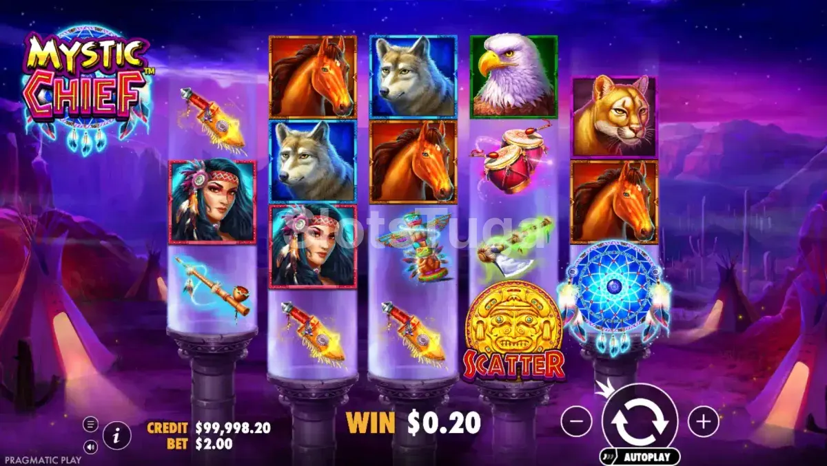 Jogo base da Mystic Chief com rolos em ação
