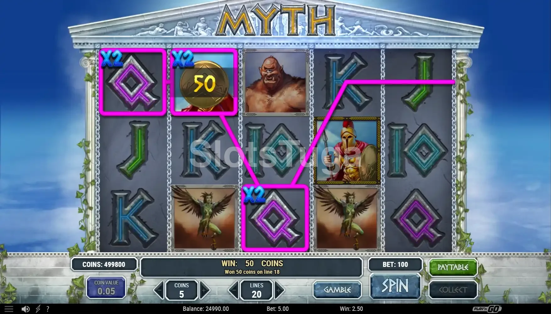 Resultado de rodada com combinação vencedora na Myth