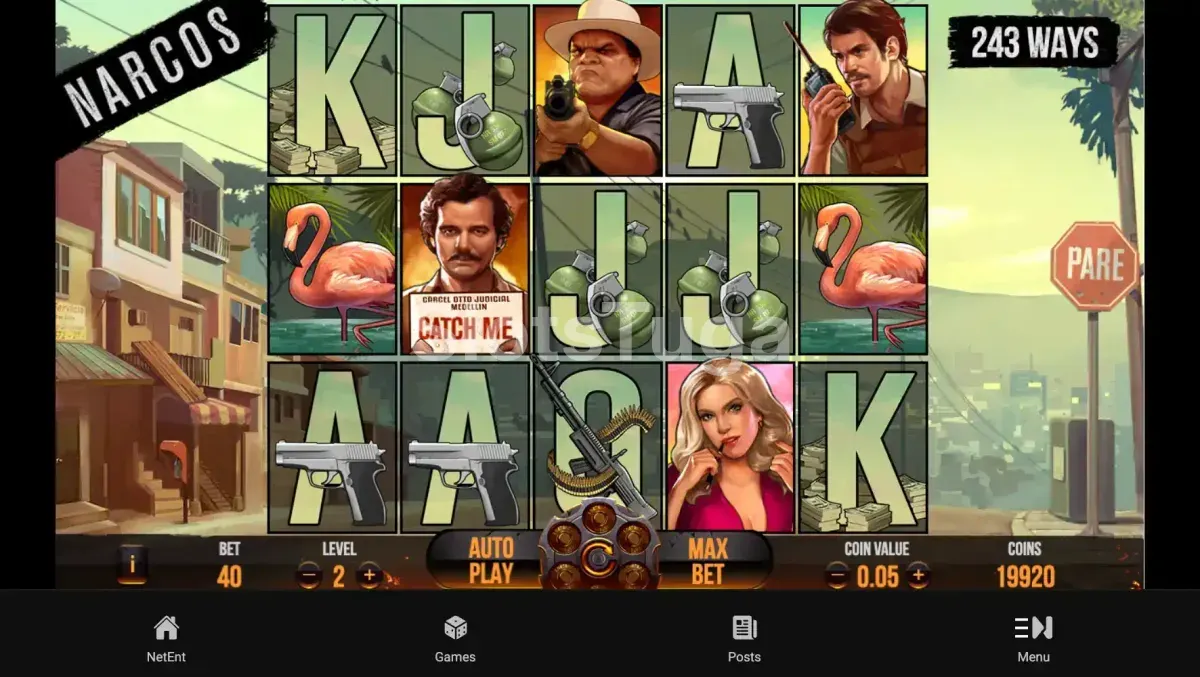 Segunda visão do jogo base da slot Narcos com rouleaux em ação
