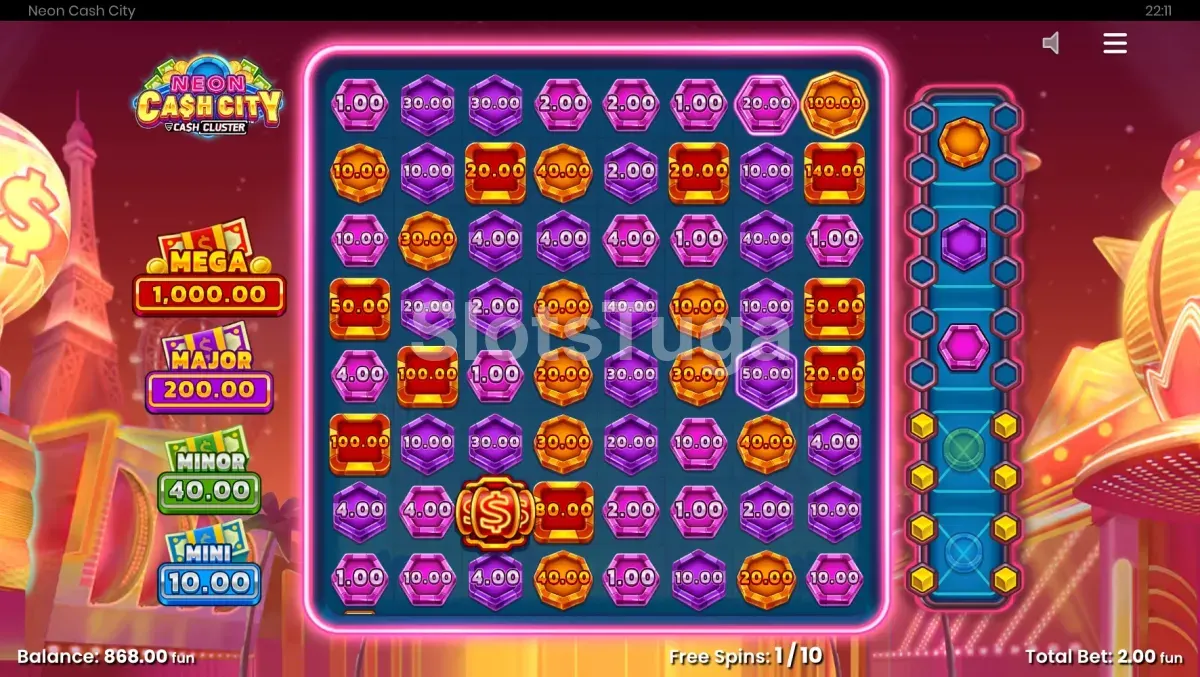 Ronda de rodadas grátis em Neon Cash City com multiplicadores activos