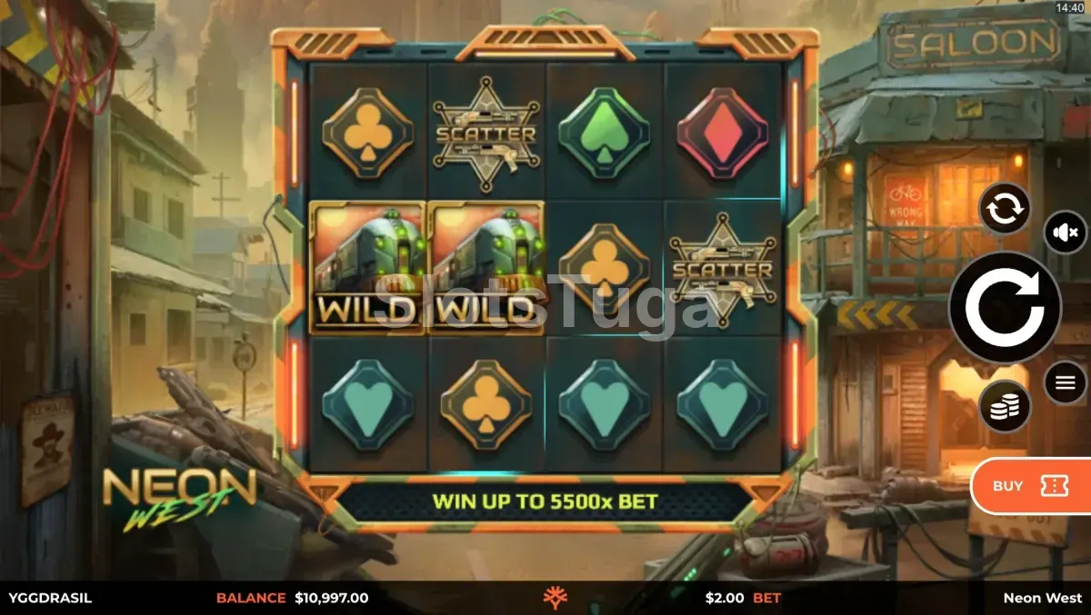 Jogo base da slot Neon West com tema faroeste neon
