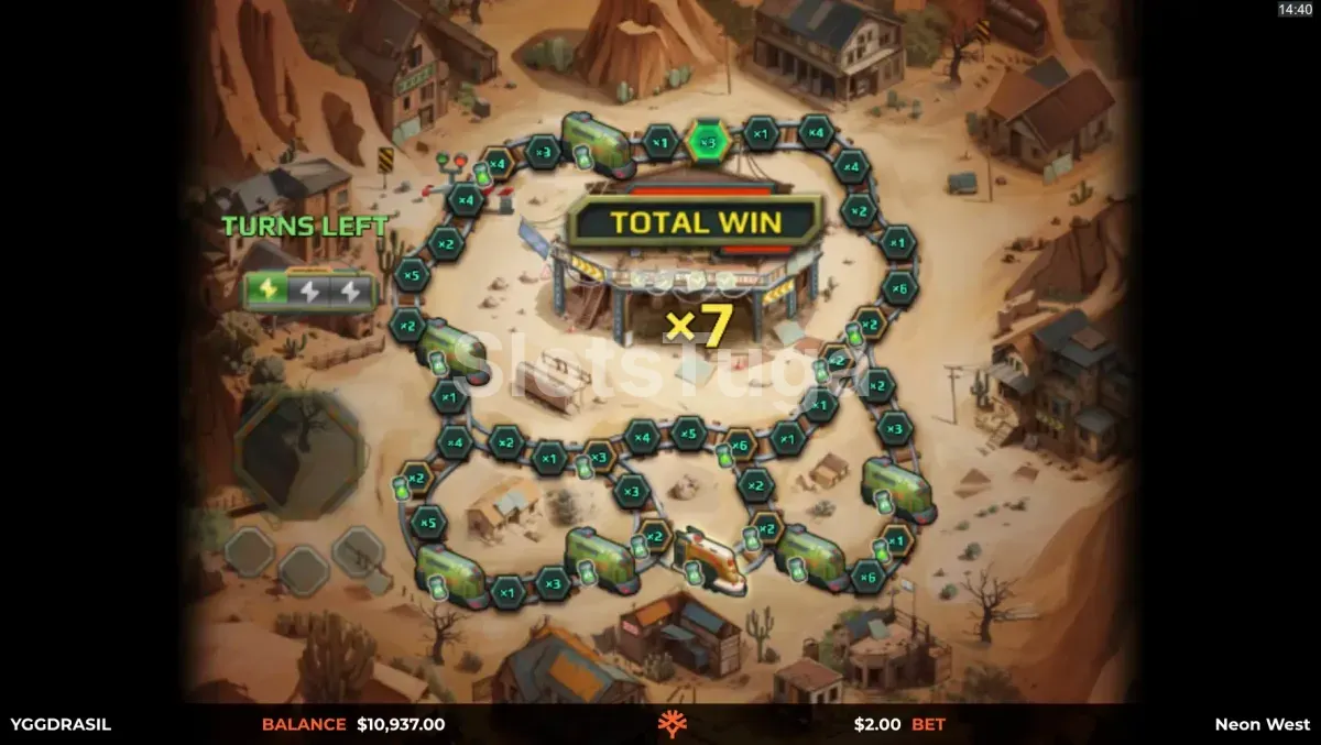 Rodadas grátis ativadas na slot Neon West com multiplicadores