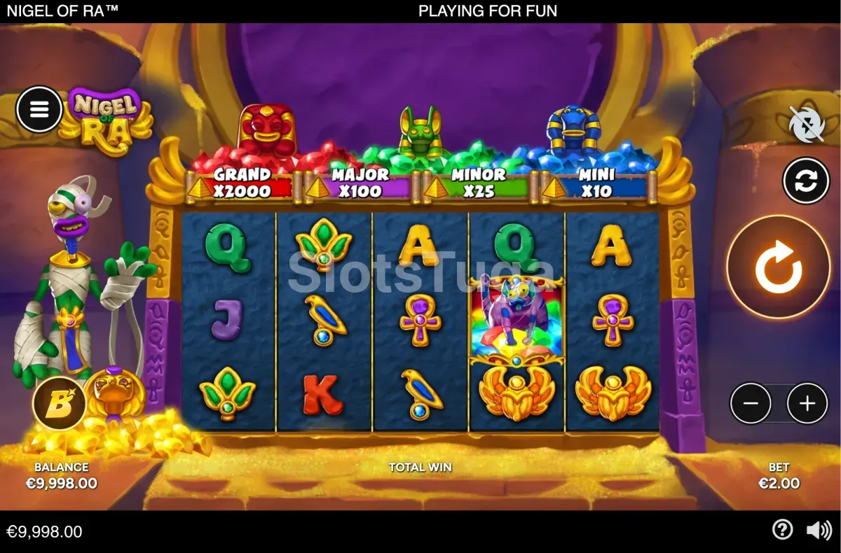 Jogo base de Nigel of Ra com os cinco rolos e as três linhas de pagamento