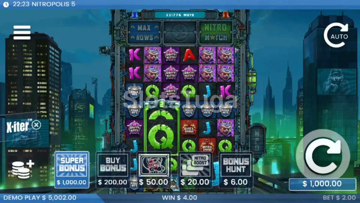 Tela de compra de bônus do X-iter na Nitropolis 5