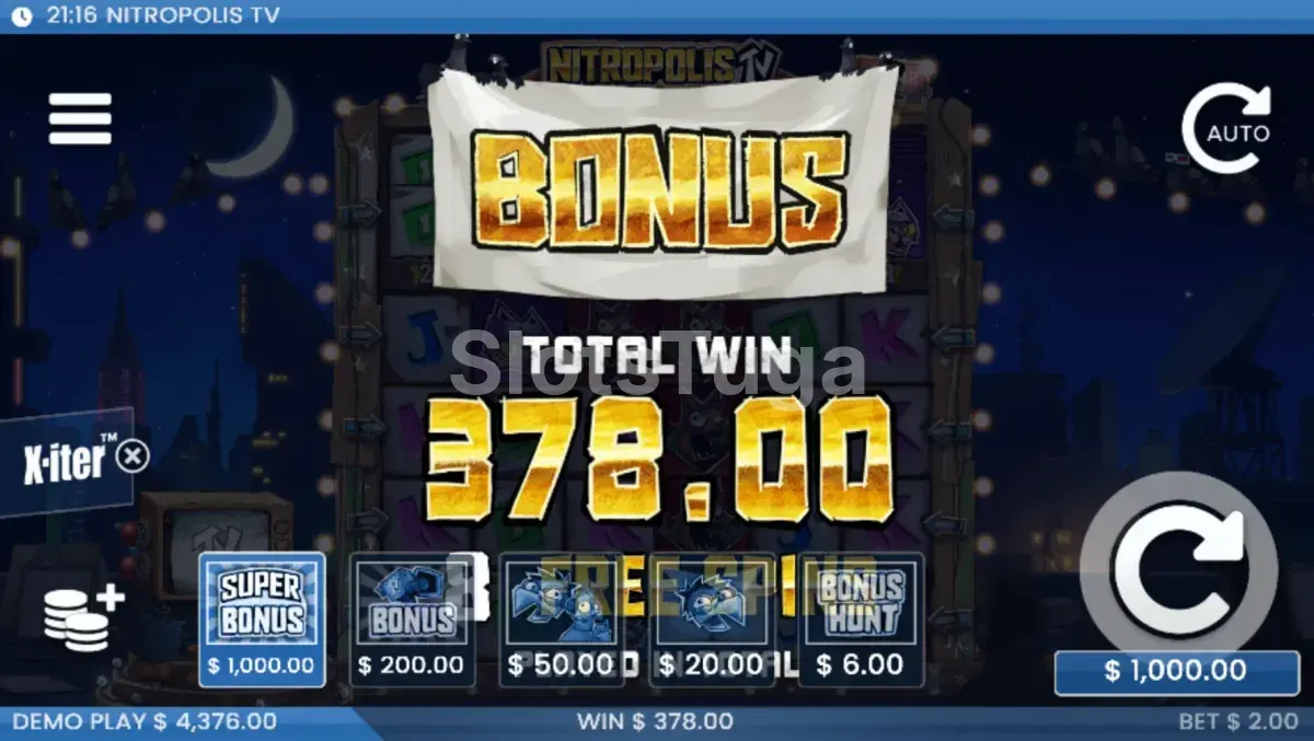 Grande vitória no slot Nitropolis TV com multiplicador elevado