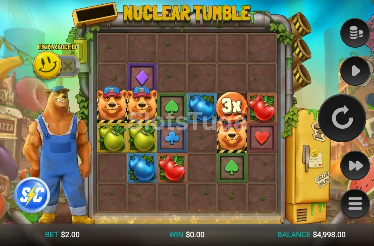 Jogo base de Nuclear Tumble com a grelha 6x6 e os blockers