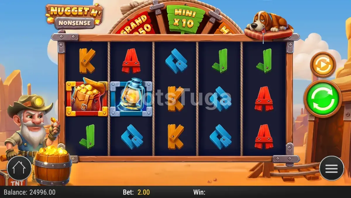 Jogo base da Nugget N' Nonsense com rolos e personagem garimpeiro