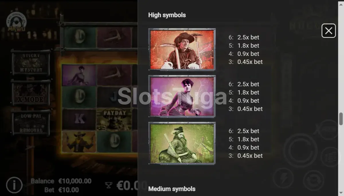 Tabela de pagamentos e símbolos da slot Nugget