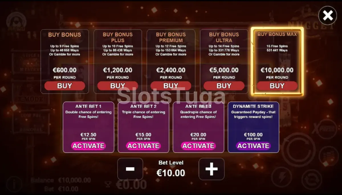 Interface de compra de bônus da slot Nugget