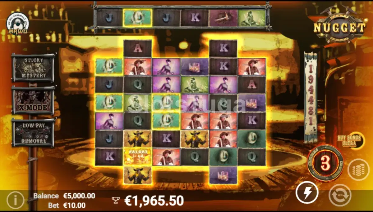 Rodada de giros grátis da slot Nugget em ação