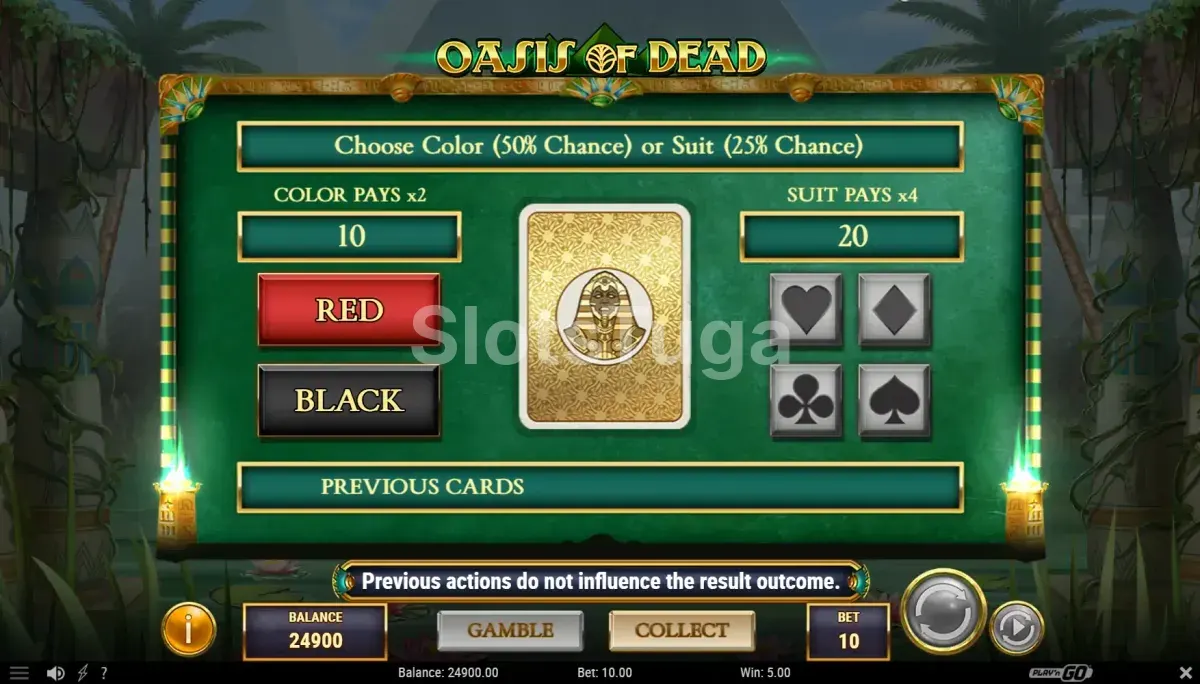 Rodada de gamble da Oasis of Dead com escolha de carta