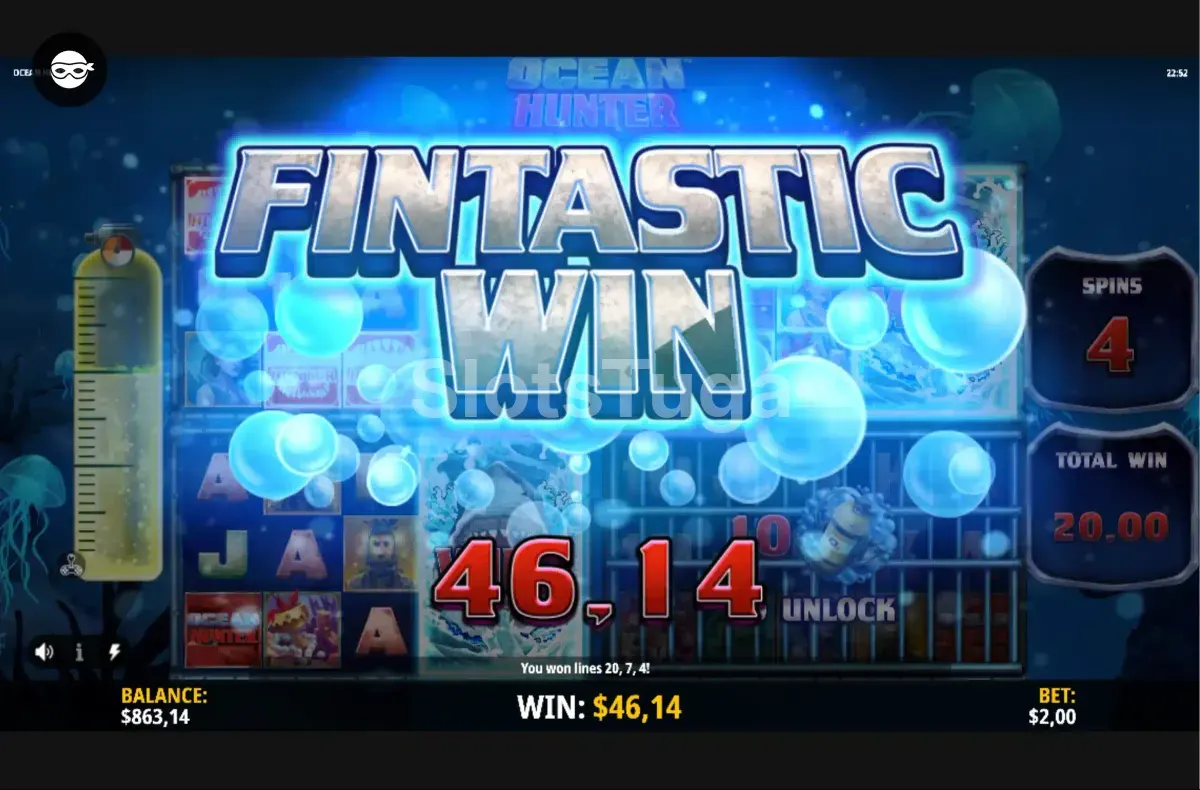 Grande vitória registrada na slot Ocean Hunter durante sessão de jogo