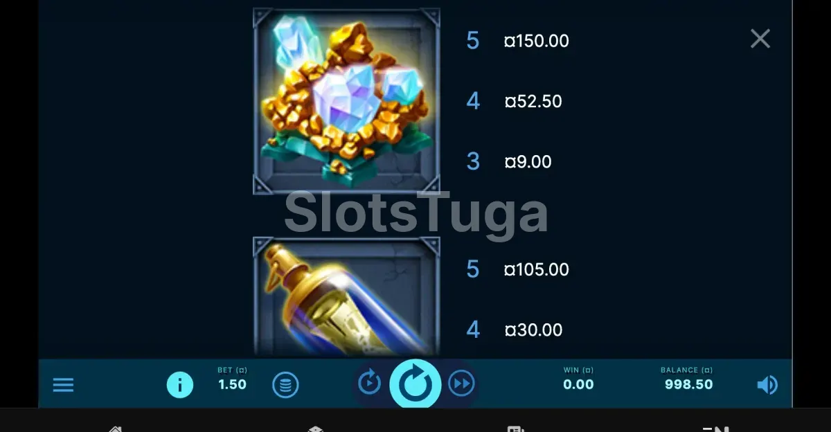 Tabela de pagamentos do Ocean's Treasure com todos os símbolos