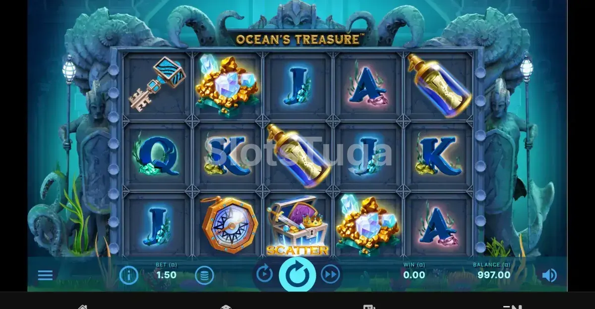 Rodada de bônus do Ocean's Treasure com sistema de níveis ativo