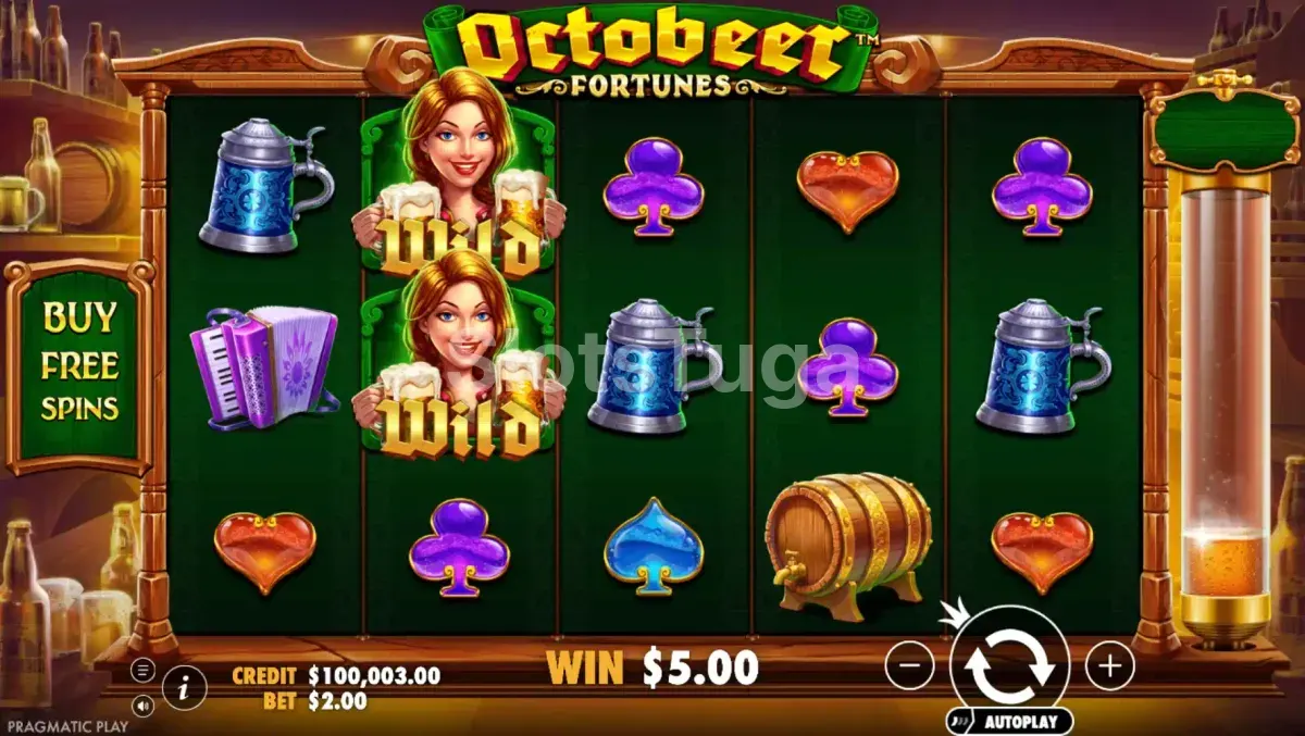 Jogo base da Octobeer Fortunes com símbolos temáticos do Oktoberfest