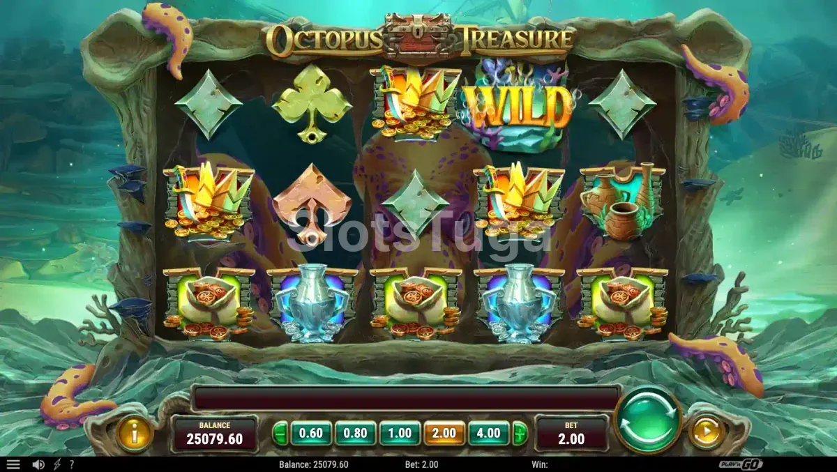 Tela principal do jogo Octopus Treasure com rolos submarinos