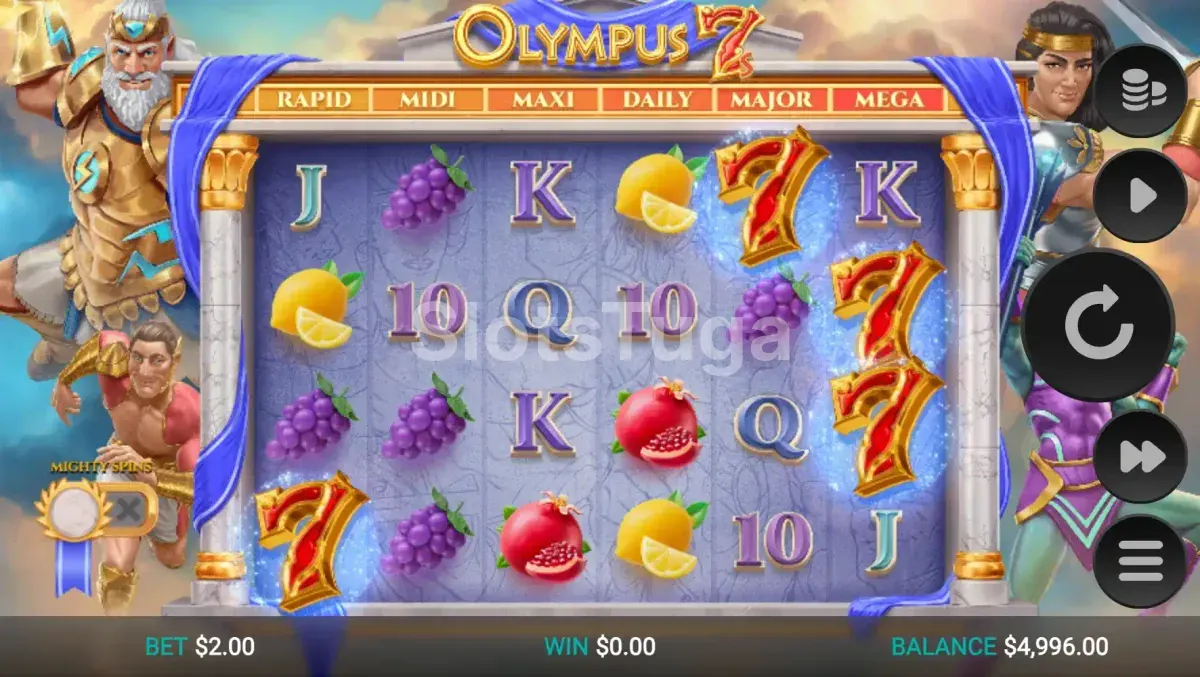 Funcionalidade dos mini slots em ação no Olympus 7's Dream Drop
