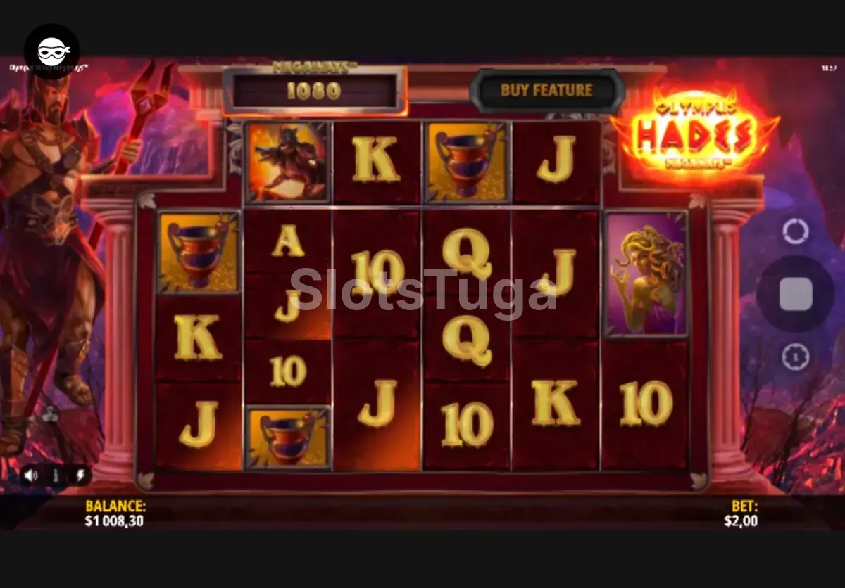 Segunda tela de gameplay do Olympus Hades Megaways com combinação vencedora ativa