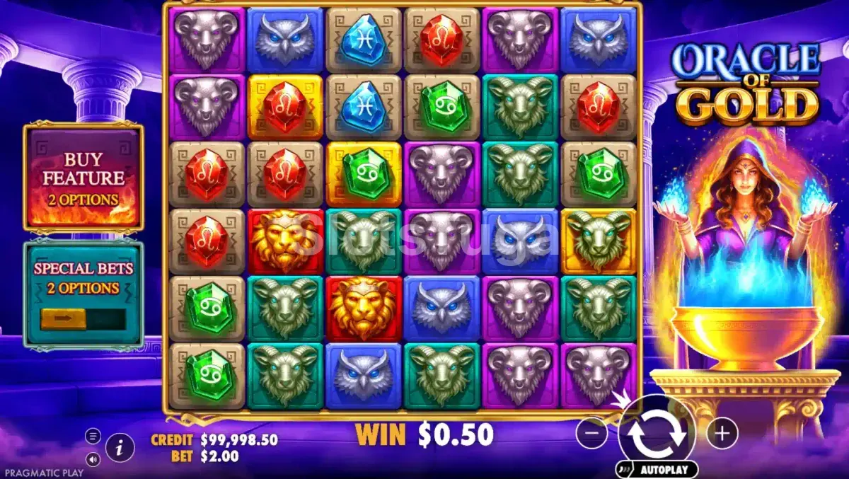 Jogo base do Oracle of Gold com cenário de templo grego