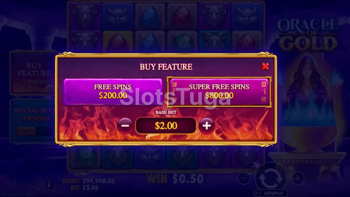 Tela de compra de bônus do Oracle of Gold Pragmatic Play