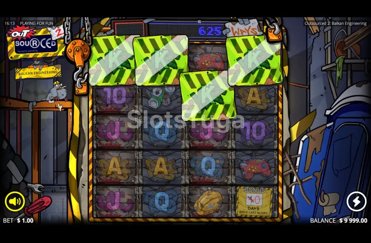 Jogo base de Outsourced 2 com grelha e símbolos de construção