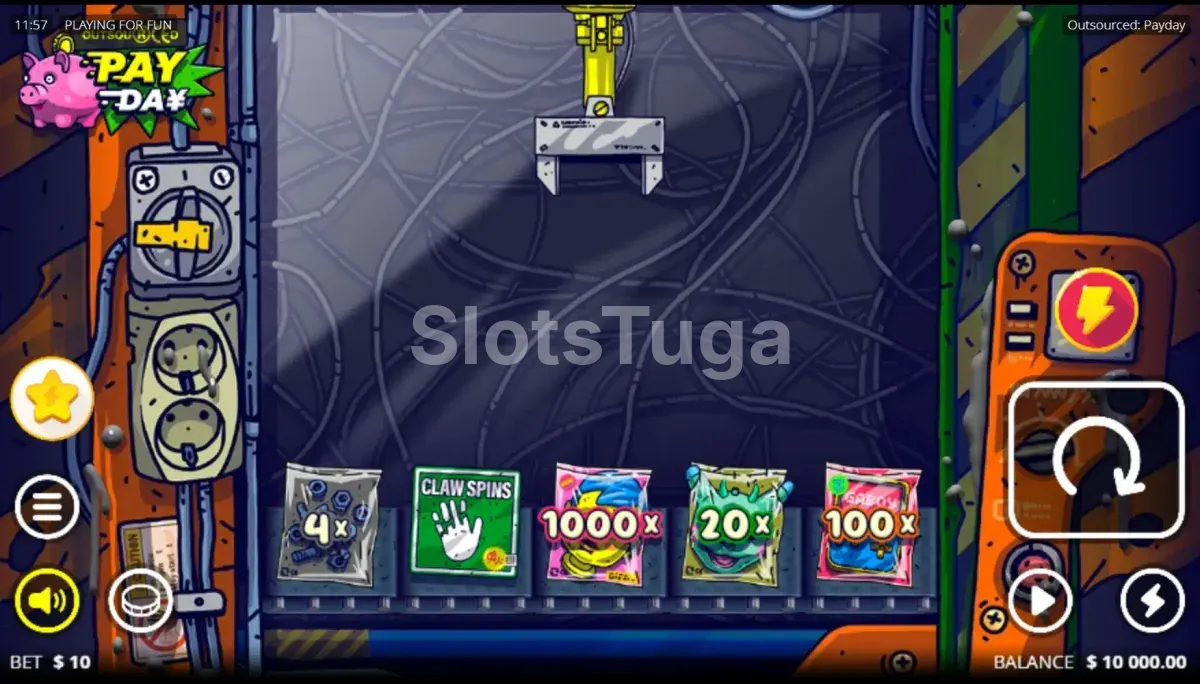 Jogo base da slot Outsourced Payday com os rouleaux principais