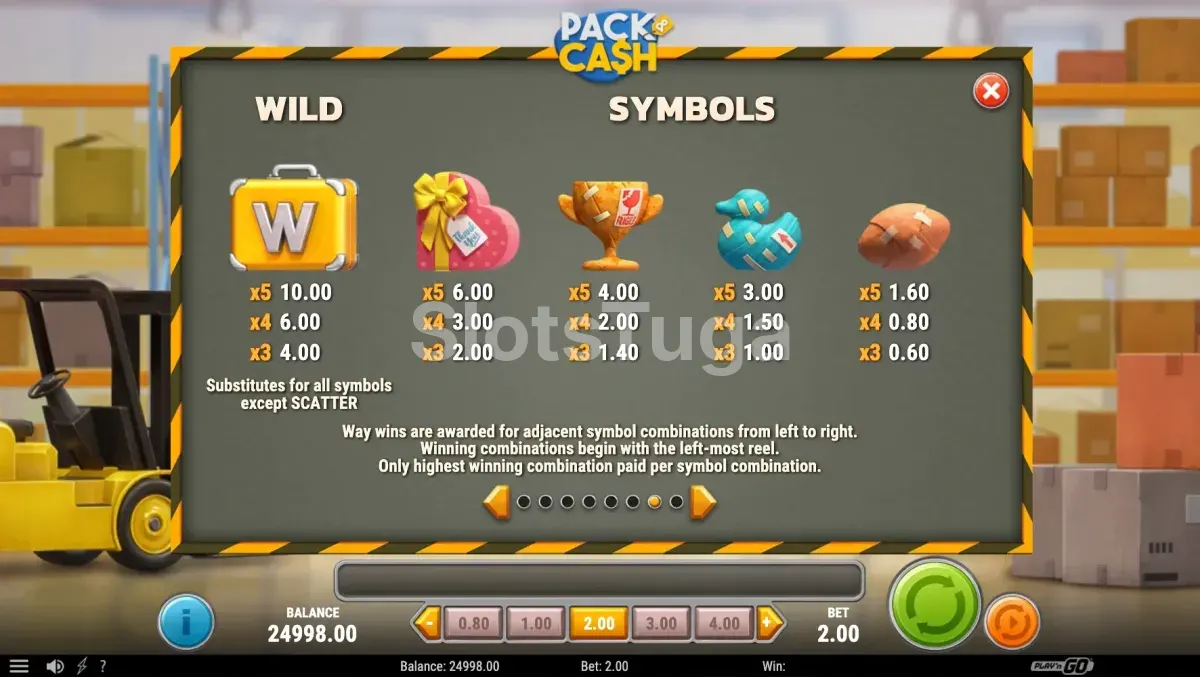 Tabela de pagamentos da slot Pack & Cash da Play'n GO