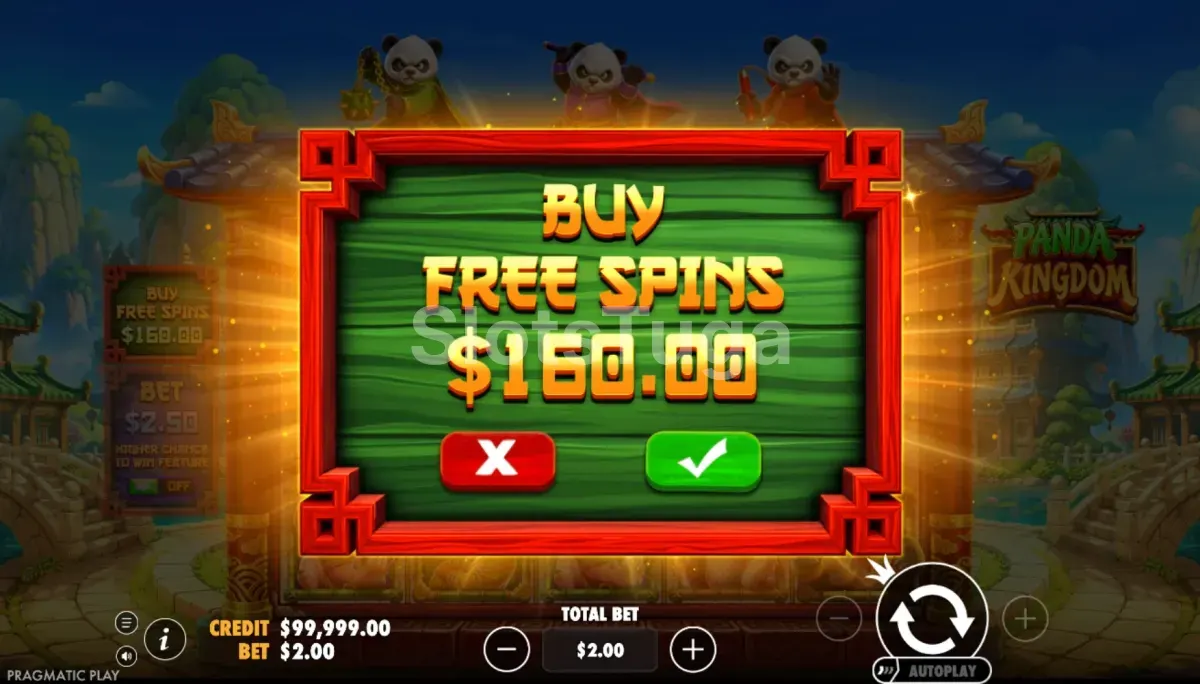 Ecrã de compra do bónus em Panda Kingdom