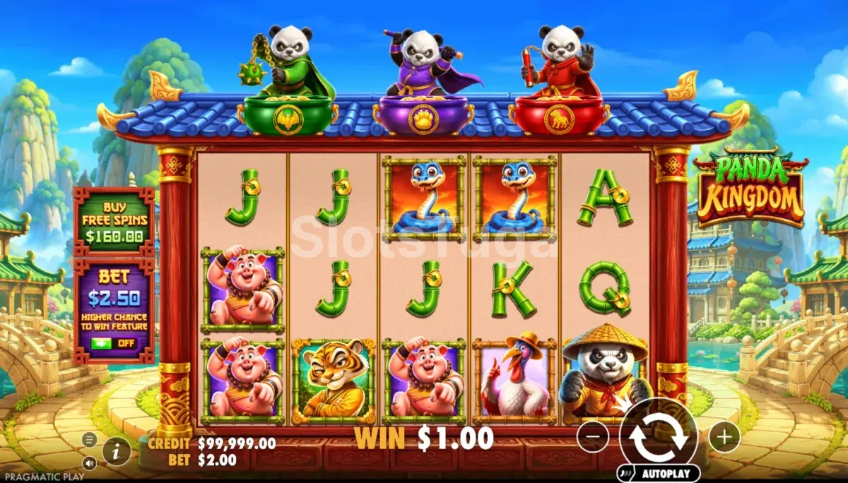 Jogo base de Panda Kingdom com símbolos Money nos rolos
