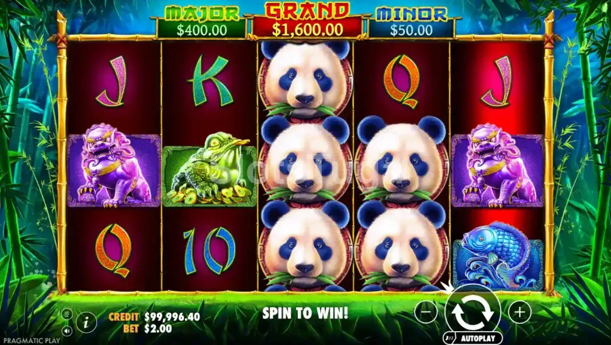 Segunda visão da gameplay do Panda's Fortune com símbolos especiais em ação