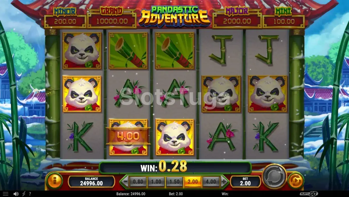 Segunda tela do jogo base de Pandastic Adventure mostrando os rolos