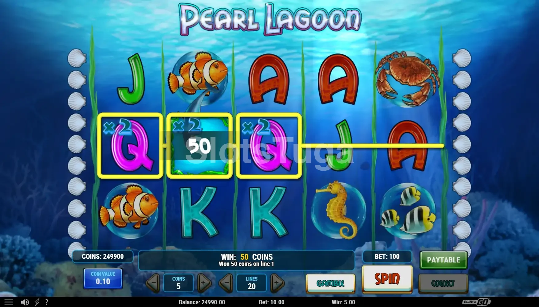 Resultado de rodada da Pearl Lagoon com Wild expansivo em ação