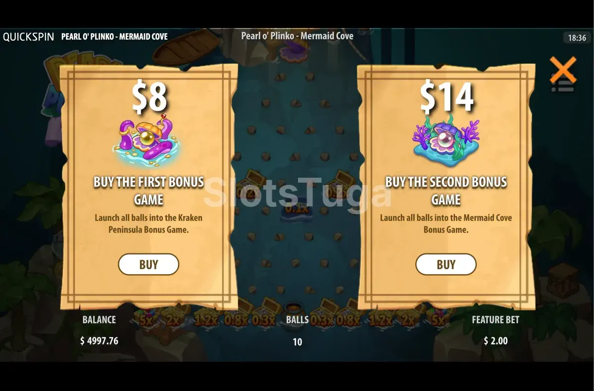 Opção de Bonus Buy disponível no Pearl O Plinko Mermaid Cove