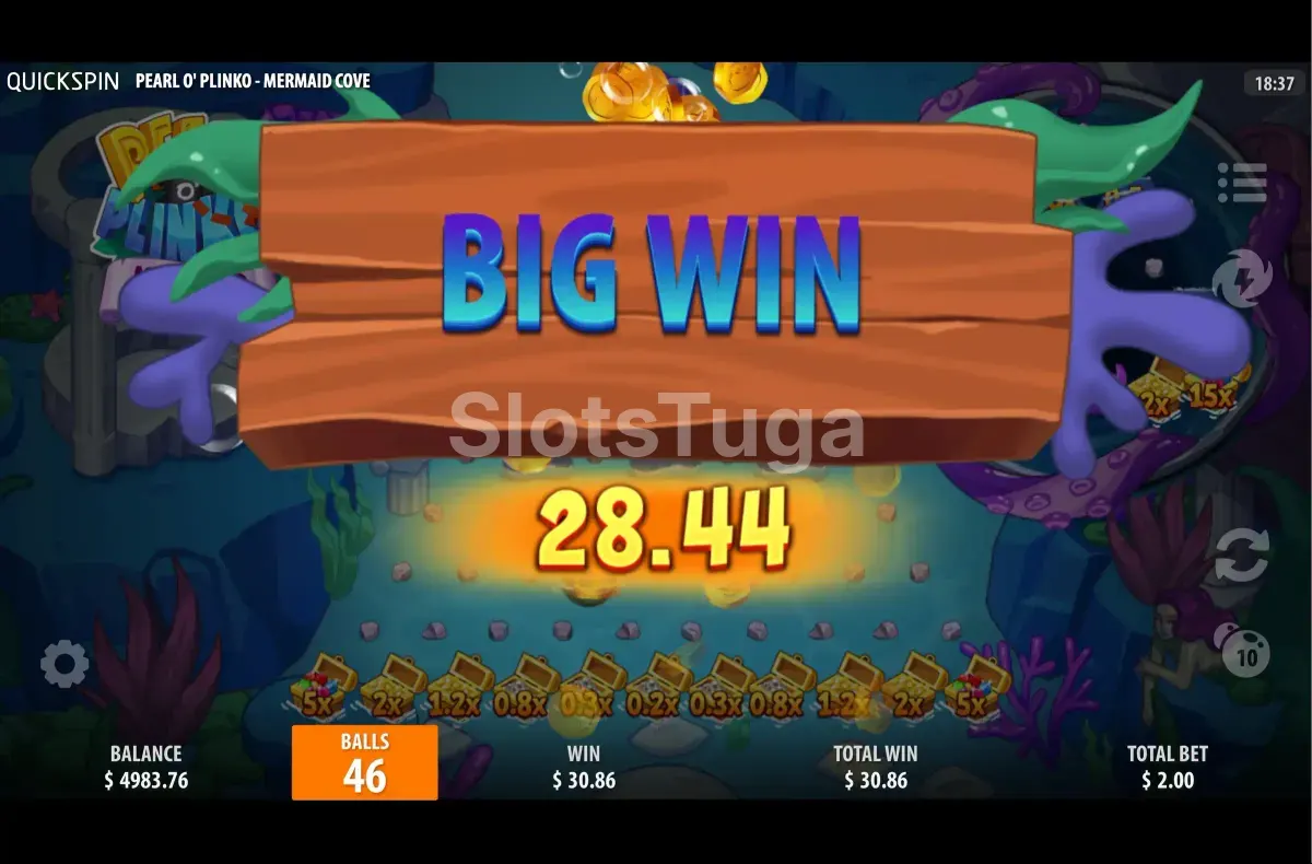 Grande vitória registrada no Pearl O Plinko Mermaid Cove durante sessão de jogo