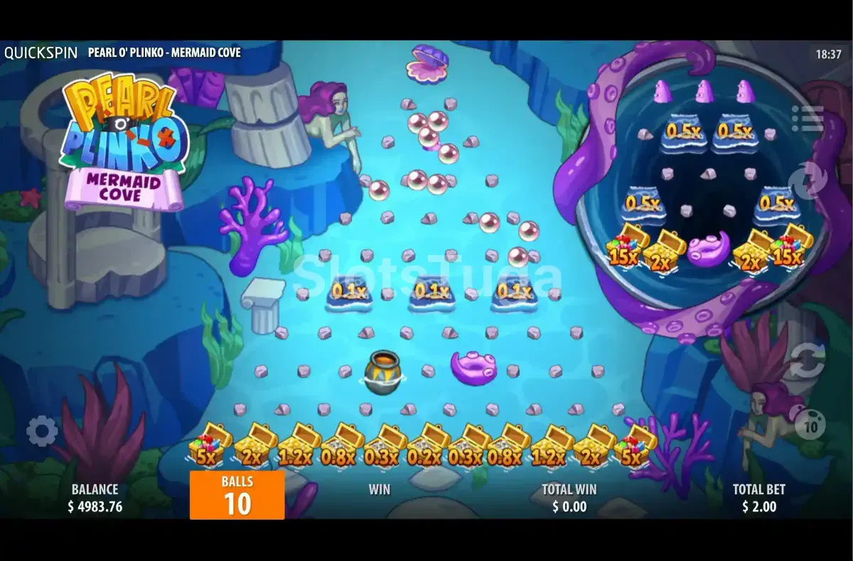 Rodadas de bônus no Pearl O Plinko Mermaid Cove com multiplicadores maiores