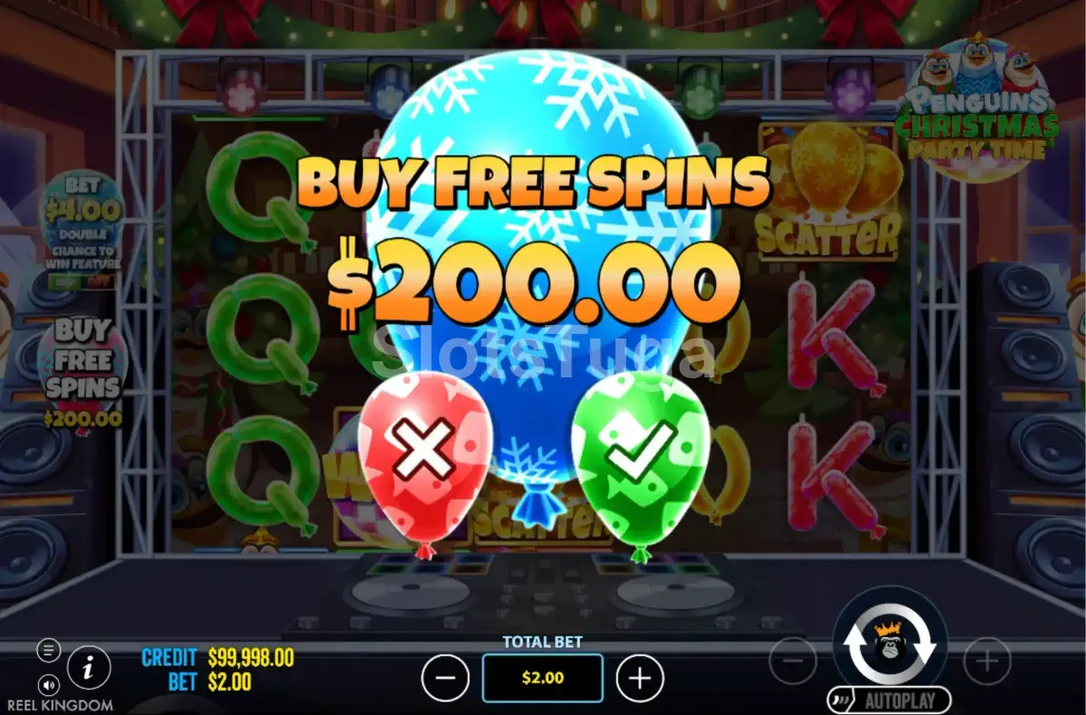 Opção de compra de bônus no Penguins Christmas Party Time por 100x a aposta
