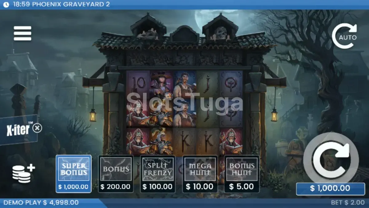 Tela de compra de bônus do Phoenix Graveyard 2 com opções X-iter