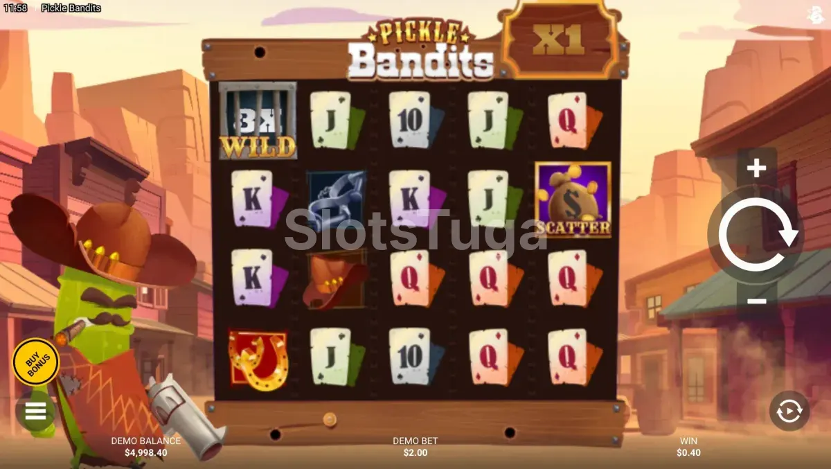 Tela principal do jogo Pickle Bandits com os rouleaux em destaque