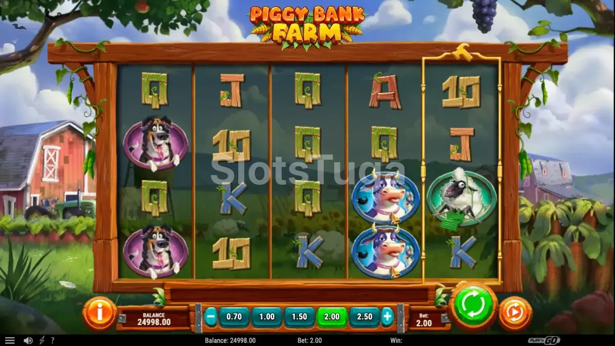 Jogo base da Piggy Bank Farm com celeiro vermelho e animais da fazenda