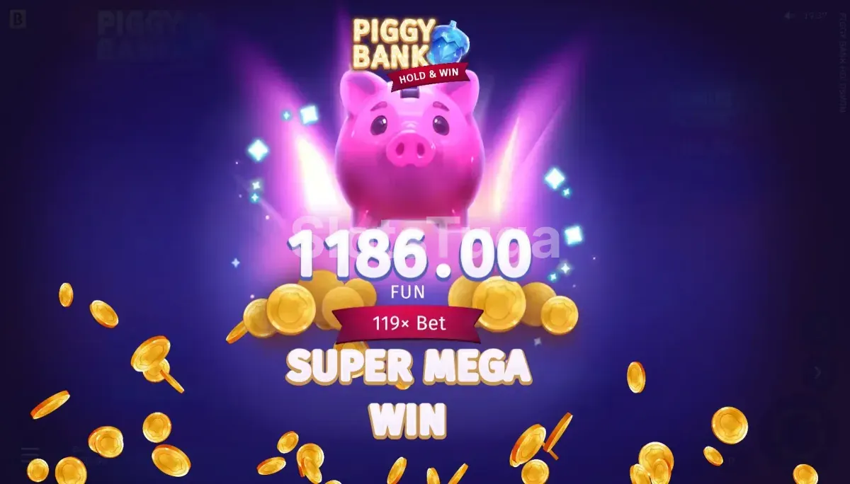 Grande vitória na Piggy Bank Hold & Win com o cofrinho dourado explodindo de prêmios