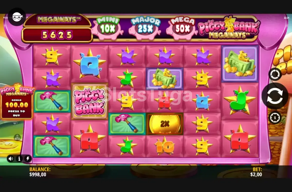 Jogo base da Piggy Bank Megaways com os rouleaux coloridos
