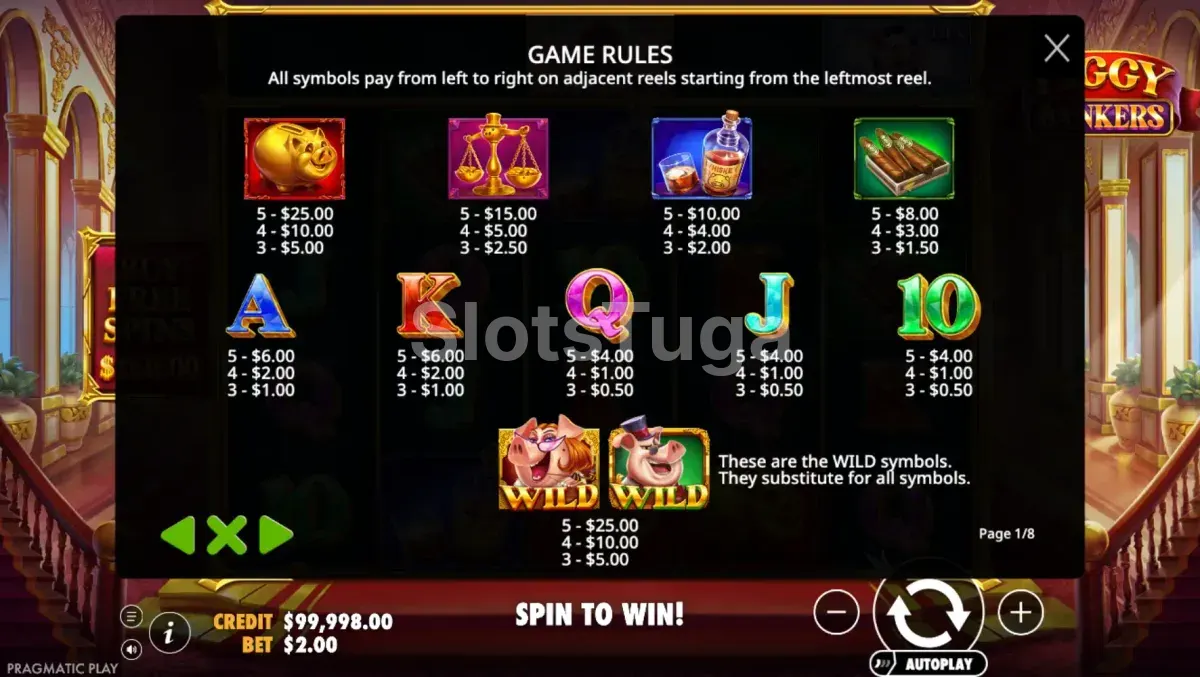 Tabela de pagamentos da slot Piggy Bankers