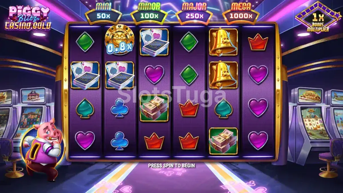 Jogo base da Piggy Blitz Casino Gold com luzes de cassino