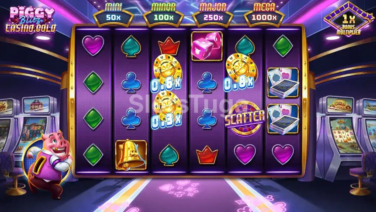 Símbolos e mecânicas da Piggy Blitz Casino Gold em ação