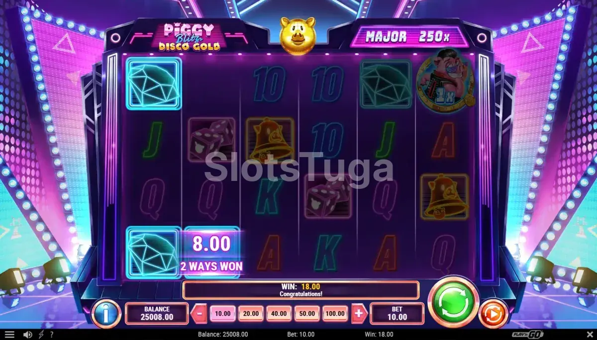 Rodada bônus em andamento na slot Piggy Blitz Disco Gold