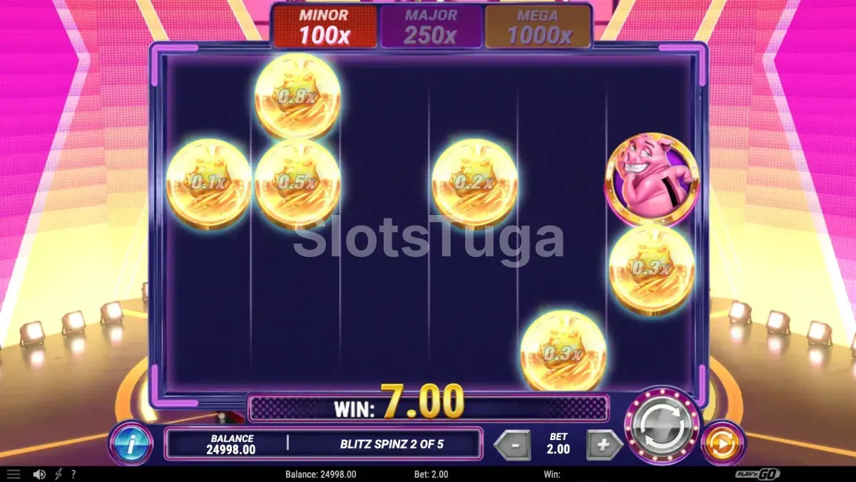 Blitz Spinz giros grátis no Piggy Blitz com cofrinhos coletando moedas