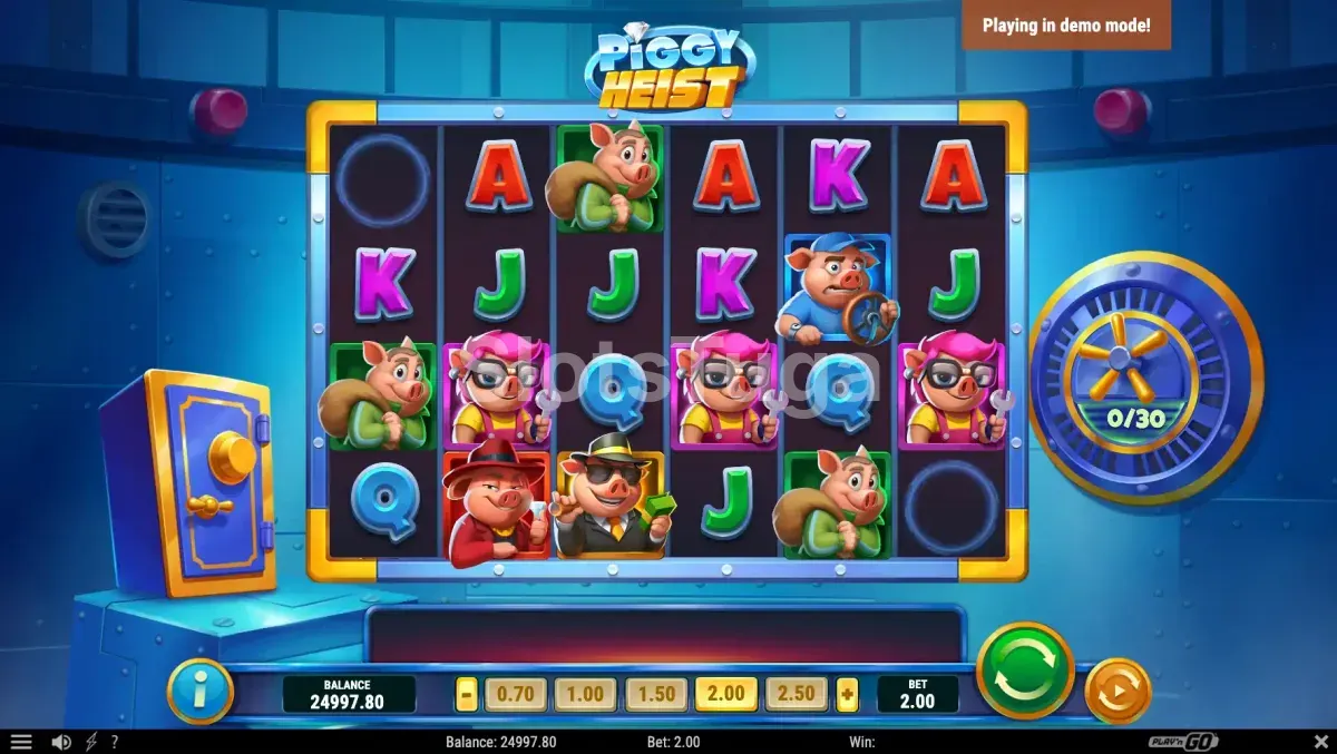 Jogo base do Piggy Heist com os rolos em ação