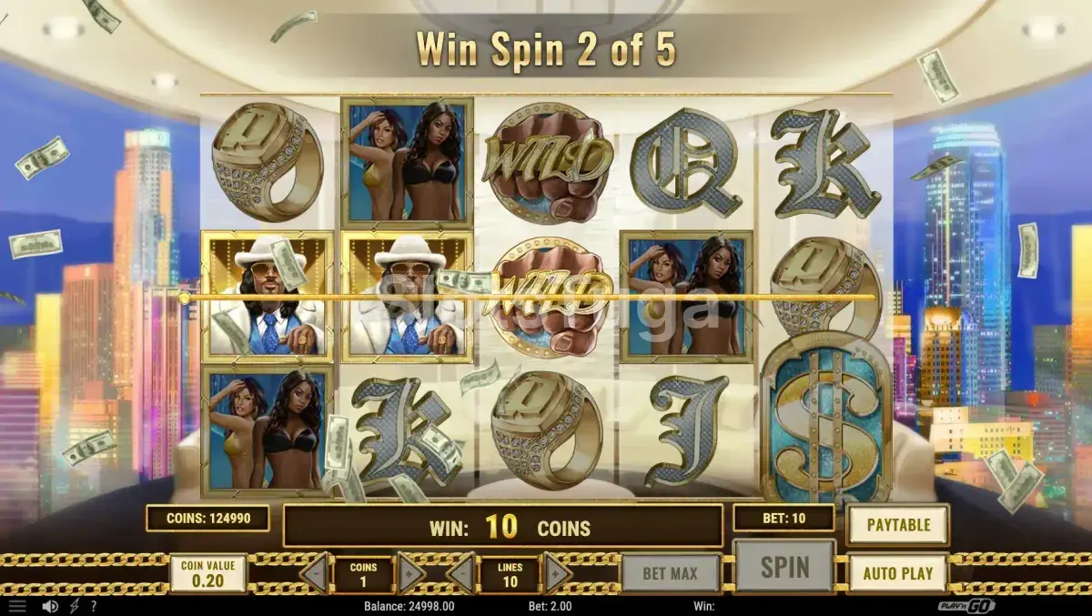 Fase de Win Spins ativada na slot Pimped com símbolos empilhados