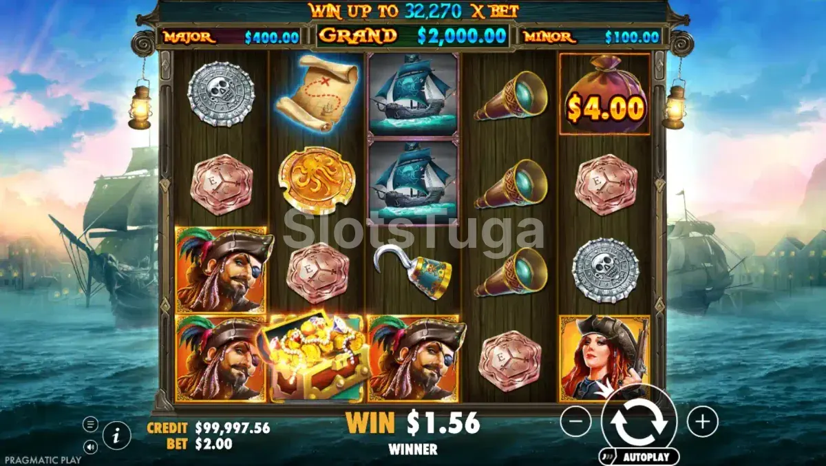 Segunda visão do jogo base da Pirate Gold com combinações vencedoras