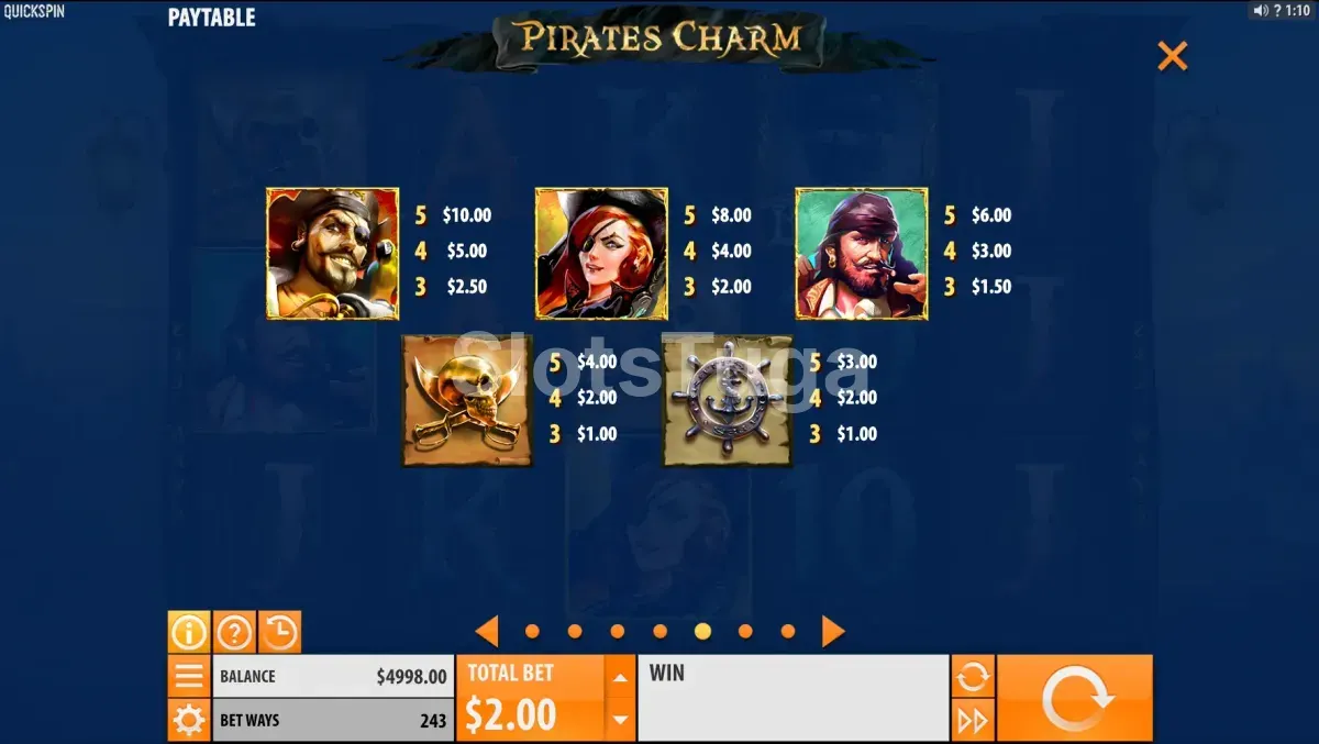 Tabela de pagamentos completa da slot Pirate's Charm